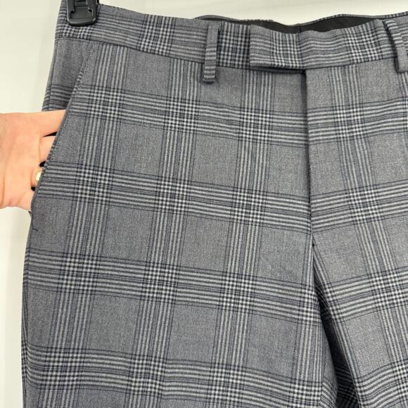 Soul Of London Mens 33R Plaid Gray Slim Fit Flat Front High Rise Trouser Pants - Picture 5 of 12